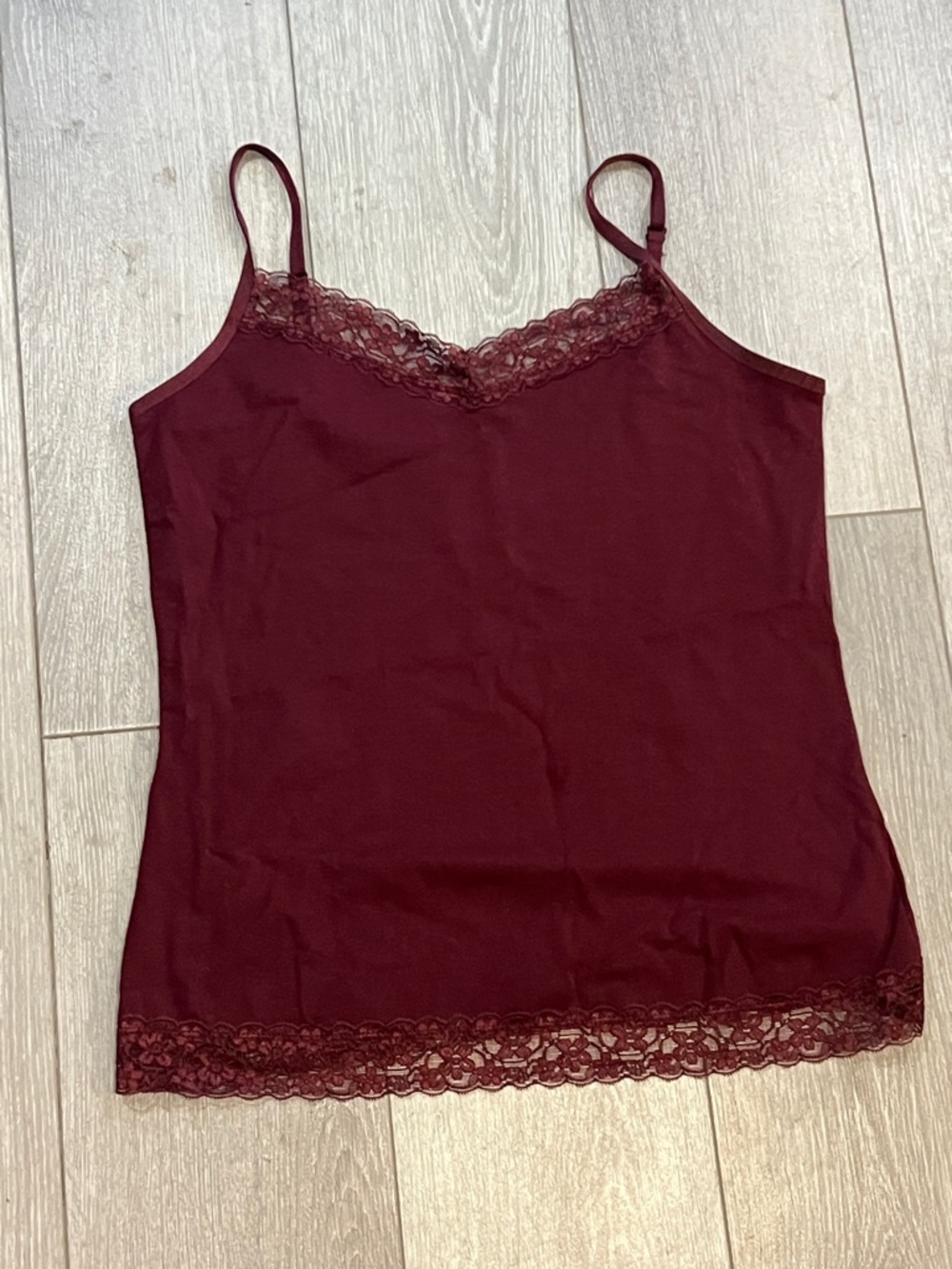 Christopher & Banks Burgundy Lace-Trim Camisole